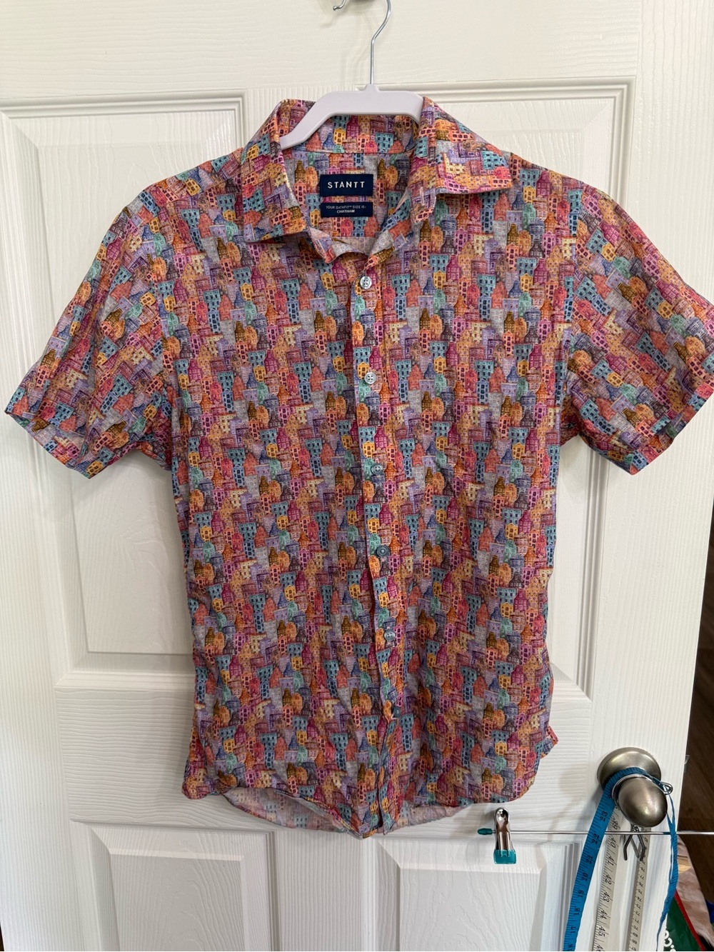 Stantt Colorful Villa Print Shirt Chatham Mens Short Sleeve Cityscape Cotton